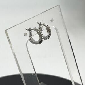 Givenchy Silver Tone Small Twisted Crystal Hoop Pierced Earrings New
